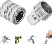 Protectivemethod Connect Fittings Set, Gradientiscolor Stainless Steel Garden Hose Quick Connect Fittings Set, for 3/4 Inch Male and Female High Pressure Washer Pump Adapter (Silver×1)