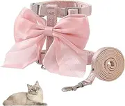 BSITSSS Pink Cat Harness and Lead Set, Kitten Puppy Harness with Leash, Cat Collar Adjustable Vest with Big Bow Tie for Small Medium Cats Pets Small Dogs Puppy Walking