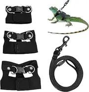 Bearded Dragon Harness and Leash Set, 3 Size Adjustable Soft Leather Reptile Leash, Lizard Harness with Retractable, Small Animal Outdoor Walking Vest with Traction Rope, 3 Pack