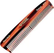 Kent R7T Handmade Fine and Coarse Toothed Saw-Cut Pocket Travel Comb (5" / 13 cm) - For Hair, Beard, and Mustache Care Kit, Best For Men's Daily Care, Pocket, and Travel (R7T)