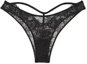 [Victoria's Secret] Y-Back Shine Strap Lace Brazilian Panty Color Black New