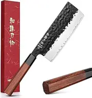 HEZHEN Nakiri Knife, Japanese Style Cleaver Knife, Multipurpose Asian Chef Knife for Slicing Meat Vegetable Cutting, Ergonomic Redwood Octagonal Handle