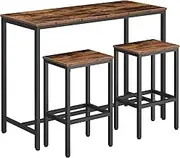 HOOBRO Bar Table and Chairs Set, 120 cm(47.2 inch) Rectangular Pub Bar Table and 2 Bar Stools, 3-Piece Breakfast Table Set, Kitchen Living Room, Dining Room, Sturdy Metal Frame, Rustic Brown BF52BT01