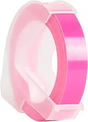Tignapoo 3D Plastic Embossing Label Tape Refill for DYMO 12965 1610 Label Maker with 3/8 Inch * 9.8 feet, 1 Roll Fluorescent Pink