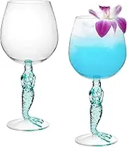Supreme Housewares Mermaid Stem Wine Glasses, Blue Mermaid-Shaped Reusable Shatterproof Acrylic Glass for Red or White Wine, Poolside, Outdoors, Parties, 17 oz, Set of 2