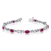 7" 14K White Gold Natural Oval Ruby & Diamond Tennis Bracelet TB1186XW-07