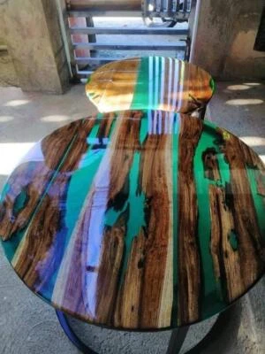 Green Clear Epoxy Round Coffee Table Top, Epoxy Wooden Table Top Cyber Monday