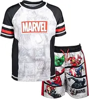 [Marvel] Avengers Spider-Man Captain America Hulk Iron Man Pullover Rash Guard & Swim Trunks Outfit Set Toddler to Big Kid