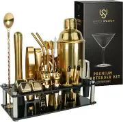 Mixology Bartender Kit – 24 Piece Gold Cocktail Shaker Set W/Stand – Essential H