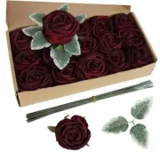 Fake Roses,16PCS Flowers Artificial Silk Roses with Stems for Wedding Burgundy