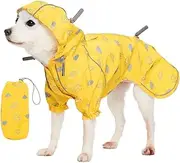 2020 New 20" Reflective Cloud Prints Lightweight Waterproof Dog Raincoat with Hood & Harness Hole, Sunflower Yellow, Outdoor Rain Gear Jacket 2 Legs for Large Dogs
