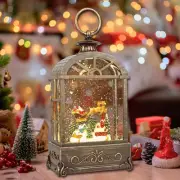 Christmas Snow Globe Lantern,with 6 Hour Timer,3 AA Battery Operated & USB Po...