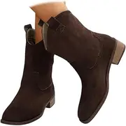 [ZJWBB] Women Cowboy Western Ankle Boots Women's Classic Pointed Toe Cowgirl Boot Female Mid-Calf Booties for Women 5-10.5 M US