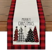 Catzon Plaid Christmas Trees Table Runner Kitchen Dining Table Decoration-RedB/L