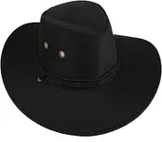 [FOMIYES] Polyester Cowboy Hat for Men Women Casual Summer Hat Big Brim Western Style Black