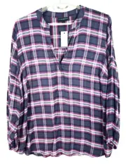 NWT LANE BRYANT Women Rayon Blouse Long Sleeve Plaid Multicolor Size 22 24 $59.9