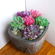 Set of 6 Pcs Mix Colors Artificial Plants Flocking Succulents (#83)