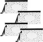 XhjzgcTech 4 Pcs Portable Wipe Pouch, Wipe Dispenser Pouch,Refillable Wipe Holder, Wipes Container, Reusable Wet Wipes Bags Pouch, Wet Wipe Pouch for Travel - Black Dots