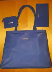 Yves Rocher Dark Blue Nylon MD Tote with a pouch and a checkbook wallet, NWT