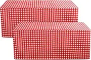 HolidayIdeas Fitted Checkered Christmas Tablecloths for 6 Foot Tables - 72 x 30 Inch - 2 Pack Rectangle Buffalo Plaid Table Cover for Parties,Trade Show (Red and White)