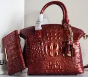 Brahmin Duxbury Satchel Chili Metallic Leather Crossbody Bag+Wallet+Tassel NWT