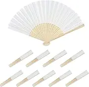 LxcshLjx 10Pcs Handheld Folded Fan, Bamboo Folding Paper Fan, White Hand Held Fans, Chinese Japan Fan for Wedding Gift, Festival Favor, Home Decoration, Painting DIY, Dancing Party Summer Performance