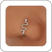 [Aneneiceera] Punk Snake Nose Ring Hoop Gold Snake Nose Ring Stud Serpent Nose Screw Stud Ring Boho No Piercing Nose Hoop Gothic Clip on Nose Ring Jewelry for Women (Gold)