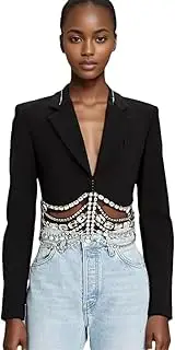 [Bciopll] Women Blazer Casual Patchwork Rhinestones Slim Notched Collar Long Sleeve Suit Jackets