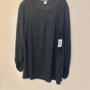 Old Navy long Sleeve crew neck crochet boho black rayon blouse peasant top M