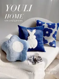在飛比找松果購物優惠-北歐時尚毛絨可愛動物兔子藍色臥室客廳靠墊沙發床頭抱枕套 (5