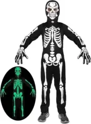 Skeleton Costume Glow in The Dark Skull Scary Halloween Costume Kids 12-14 Years