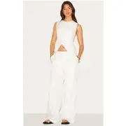 White Tailored Woven Pinstripe Wide Leg Pants, White