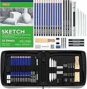[Shuttle Art] Sketching Pencils and Drawing Set, 37 Pack Sketch Pad and Pencils Set in Sturdy Zipper Case with Charcoal Pencils and Sketch Books, Professional Sketch Drawing Pencils for Artists, Adults