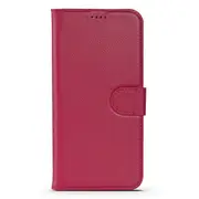 For iPhone 14 Pro Case Fashion Cowhide Genuine Leather Wallet Cover Pink