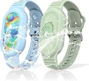 Pack of 2 Waterproof Silicone Wristband Holder for Samsung Galaxy SmartTag2, Cute Dinosaurs & Whale Cartoon Design, Suitable for Children, Adjustable Protection (Dinosaurs and Whales)