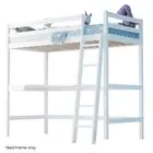 Wooden Kids Loft Bed Frame with Desk, Solid Pine, 120kg Capacity, White