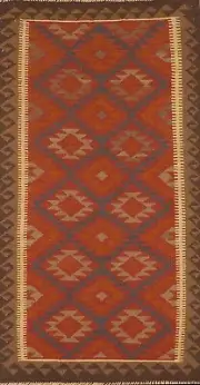 Flat-Weave Handmade Kilim Tribal Reversible Kelim Runner Rug 3'x7' Wool carpet