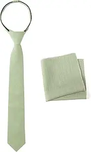 [Spring Notion] Boys' Linen Blend Zipper Necktie and Pocket Square Set