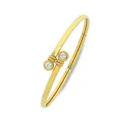 9kt Yellow Gold Silver Infused Bangle with Bezel Set Cubic Zirconia Ends