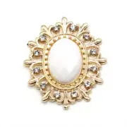 Rhinestone & Pearl Oval 28mm Flatbacks x 10pcs - Style 19 White
