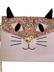 Betsey Johnson Cross Body Bag Cat Pink Sequin Cute Purse Y2K New