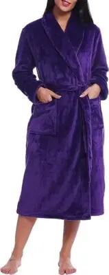 NTCE Women's Fleece Shawl Collar Bathrobe Purple XL