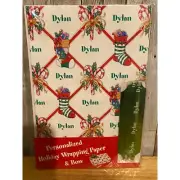 Vintage Stravina Dylan Personalized Holiday Christmas Wrapping Paper & Bow