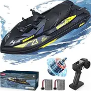 captainrc 25+KPH Brushless Jet Pump RC Boat, 2.4GHz Adult RC Jet Ski, RC Boat for Pools, Lakes and Rivers with 2 Batteries, LED Light, Low Battery Alarm