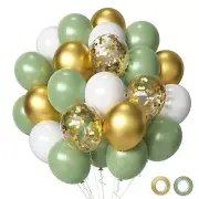 Sage Green Gold White Party Balloons, 50Pcs Sage Green and Green White Gold