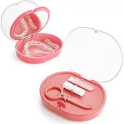 Double Layer Retainer Case Portable Aligner Case for Orthodontics Build In Mirror With Removal Tool,Chewies&Cleaning Brush Kit