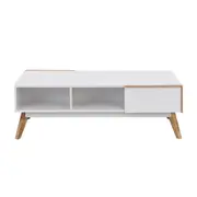 Design Square Autumn Scandinavian Rectangular Coffee Table W/ 2-Drawers - White/Oak