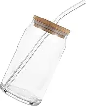 BESTOYARD 1Set Transparent Juice Bottle Clear Glass Drink Container with Lid Straw for Milk Juice and Yogurt Reusable Easy to Clean Design