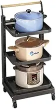 Movable Rack, Kitchen Wagon, with Casters, Kitchen Storage, Rice Cooker, Multi Wagon, Kitchen Rack, Wagon, Storage Rack, Can be Moved Forward and Backward, Easy to take Out (Black)