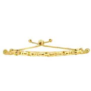 14K Yellow Gold Round Diamond Cut Wheat Adjustable Bracelet Arched Byzantine Center, 9.25"